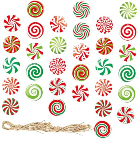 Cabilock 32 Stück Teiliges Weihnachtsbaum Deko Papier Zuckerstangen Anhänger Leichte Candy Pendants mit Aufhängeloch Festliche Christbaumschmuck für Indoor und Gartendekoration