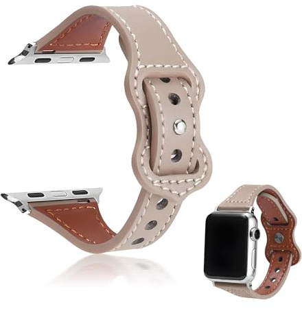 Läderarmband kompatibelt med Apple Watch armband 38 mm 40 mm 41 mm, äkta läderband ersättningsband original, armband läder kvinnor män för iWatch Series 9 8 7 6 5 4 3 2 1 och series 10 42 mm, Eine