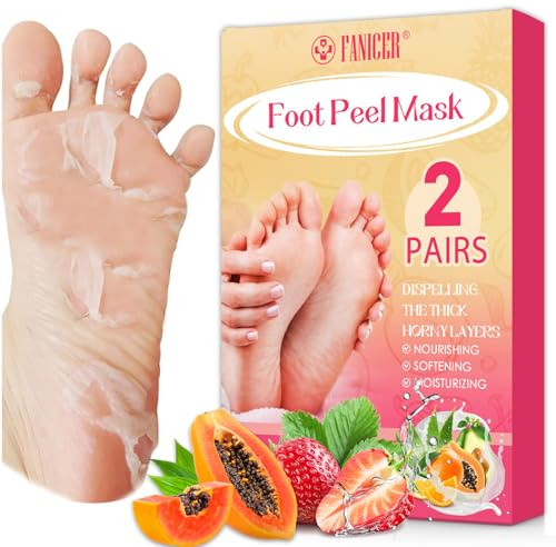 2 Paires Masque Pied Peeling, Masques Peeling Exfoliant Pied, Masques Pieds Nourrissant pour les Pieds, Chaussettes Hydratantes pour Callosités, Crevasses et Rugosités(Fraise+ Papaye)
