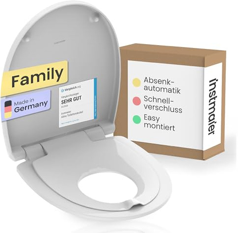 instmaier Alma | Toilettendeckel | Family WC-Sitz | Weiß | Made in Germany | WC-Sitz mit Absenkautomatik | Toilettensitz mit Schnellverschluss | Klodeckel | Klobrille | Toilettenbrille