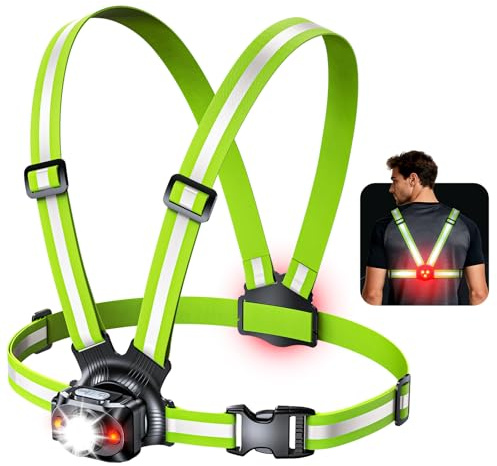 ISEYOU Lampe Running, 500 Lumens Lampe Course a Pied avec Feu Arrière, Réglable à 45° & Étanche IPX4, 360° Réfléchissant Rechargeable Lampes Pectorale Running pour Jogging/Cyclisme/Sports Extérieur