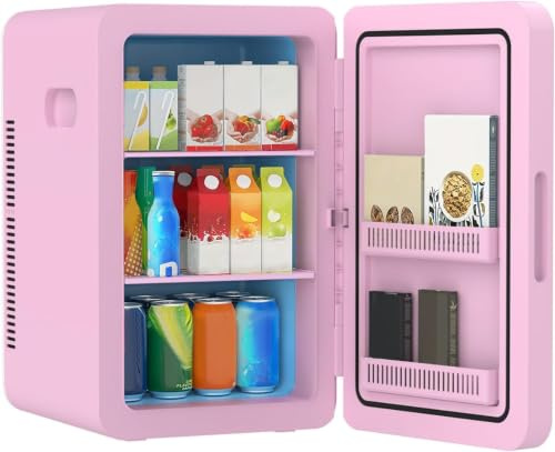 MoraRise Mini Fridge 22L/30 Cans Portable Cooler & Warmer Mini Fridge for Bedrooms with Adjustable Shelves, AC+12V DC Small Fridges for Office, Car, Travel, Cosmetics, Skincare & Drinks (Pink)