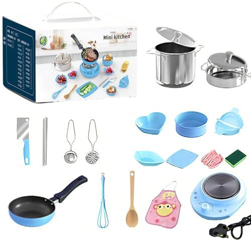 Kids' cooking mini kitchen toy set, 22-piece kitchen accessory set, realistic mini cooking pots and pans set for kids, an educational toy gift suitable for beginners. (Blue)