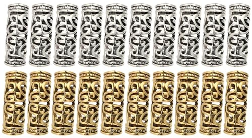 Dreadlock Ringe 20 Stück aus Zinklegierung für Brautfrisuren | Exquisites Design, Silber und Gold, für Zöpfe und Pferdeschwänze bei Hochzeiten