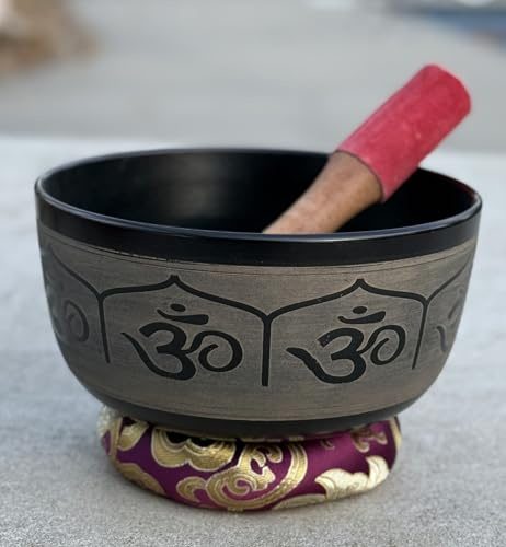DharmaObjects Tibetan Meditation Hindu OM Singing Bowl Mallet Mat Cushion Set (7 Inches, Om)
