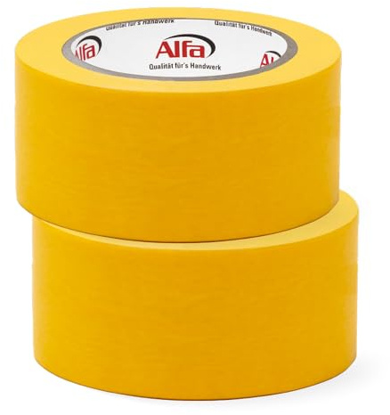 Alfa 2x FineLine GOLD Washi Tape 50 mm x 50 m Profi-Abdeckband (100 m) | Profi-Qualität - Japanisches Reispapierband für Malerarbeiten - UV-beständig und rückstandsfrei – PREMIUM-Klebeband