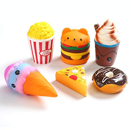 6pcs Slow Rising squishies Squishy Toys Jumbo squishies, Hamburger Popcorn Cake Ice Cream Pizza Kawaii Squishy Toys or Stress Relief Squeeze Toys Party Favors for Kids Adults Decorative Props