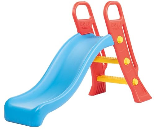 DOLU Junior Slide for Kids � 4ft Outdoor Play Slide with Steps � Plastic Garden Slide for Toddlers Ages 2+, Colourful Design in Blue, Red & Yellow � Lightweight & Durable