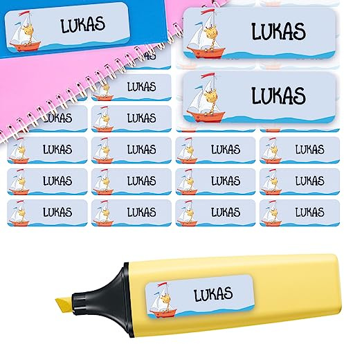 Namensaufkleber Segelboot personalisiert wasserfest 60 Stück Schule Kita | Namenssticker mit Wunschname für Brotdose Trinkflasche Stifte Schule Federmappe Kindergarten Schulstart spülmaschinenfest