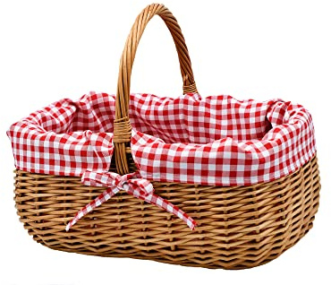 MyBer® Korg, flätad korg, shoppingkorg, picknickkorg, 33/23/13 cm (27 cm med handtag). Robust bärkorg av vide, helpilde, brun med tyginsats K1-014-SDRW