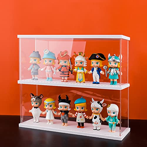 Nynelly 2 Niveaux Vitrine Acrylique Transparent Assembler Comptoir Boîte Rangement Organisateur De Vitrine Antipoussière pour Action Pop Figures Jouets De Collection, Blanc