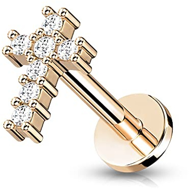 beyoutifulthings 1 Knorpel Ohr-Stecker Zirkonia Kreuz viele Farben 6/8 mm Länge Cartilage Piercing-s Labret Tragus Edelstahl Schraub-Verschluss