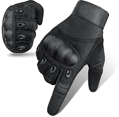 Cierto Motorcycle Gloves for Men and Women, Touchscreen Motorcycle Riding Gloves with Hard Knuckle Protection, Full Finger Gloves with Reinforced Palm for Dirt Bike, Motocross, ATV, MTB - Black M