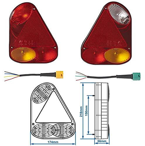 Preiswert&Gut Rückleuchten Set für Anhänger 12V – 2-teilig Rücklicht Anhänger (Links & Rechts) 5 Funktionen, Nebelschlussleuchte, E11, Easy Connector, inkl. Glühbirnen, Kabel 15–20 cm