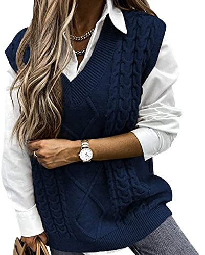 Pull Sans Manche Femme Col V Maille Gilet Tricoté Femmes Pullovers Sans Manches