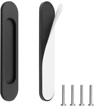 MOROBOR 2 Stück Schiebetürgriffe Oval Selbstklebend Aluminium Legierung Matt Schwarz Matt Ohne Perforation für Schiebetüren, Schrankfenster / 18 cm