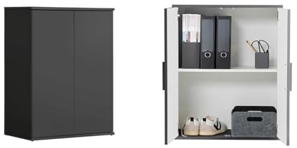 mokebo Mehrzweckschrank 'Der Kurze' (60x81cm) Kleiner Schuhschrank aus Holz oder Aktenschrank, auch als Büroschrank, Allzweckschrank & Haushaltsschrank in Anthrazit Schwarz