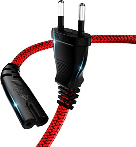 Stromkabel 2 Polig, RIKSOIN Netzkabel 3m Eurostecker (CEE 7/16 auf C7) Nylon-Geflecht Universale Kleingerätekabel mit VDE für TV, PS3/PS4/PS5,One S/X, Laptop Netzteil, Blu-ray, Radio usw