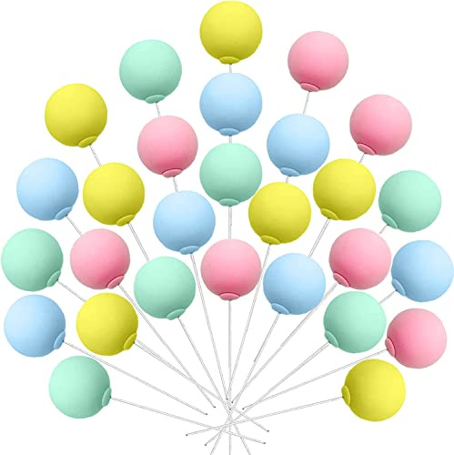 HAOBIN Kuchen Dekoration Kugeln 32 StüCk Ball Kuchen Dekoration Tortendeko Kugeln Mini Cupcake Topper Kugeln Kuchen Topper Geburtstag Kuchen Deko Geeignet FüR Jahrestag Geburtstag Party Kuchen (A)