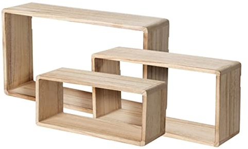 Carousel Home Set Of 3 Floating Rectangle Cube Box Shelves Display Shelves | Wall Mounted 3 Piece Storage Shelf Set | Three Wooden Wall Shelves