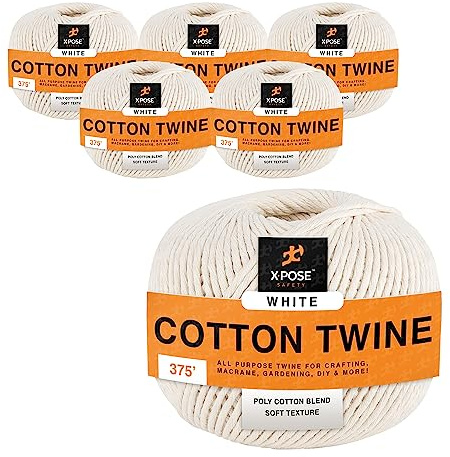 Cotton Twine - Food Grade Cotton String Ball - Bakers, Butchers Twine for Meat, Cooking Twine for Rotisserie, Kitchen - Natural White String Line for Crafts, Gift Wrapping Pack of 6