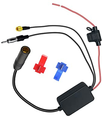 Vecys FM/AM DAB DAB+ Car Antenna Signal Amplifier DIN Male to DIN Female to SMA Male Adapter 12V Car Radio Signal Amplifier for Audio Stereo Digital Car Radio
