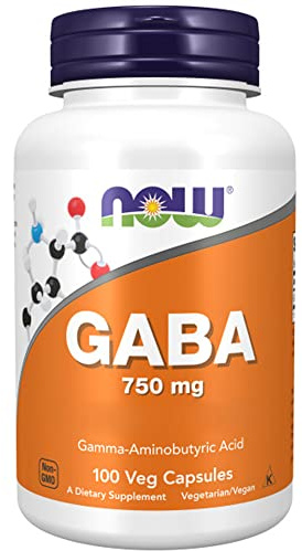 Now Foods, GABA (Gamma-Aminobuttersäure), 750mg, hochdosiert, 100 vegane Kapseln, Laborgeprüft, Sojafrei, Glutenfrei, Ohne Gentechnik