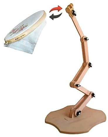 Nurge Verstellbarer Sticktischständer und Holz-Stickrahmen, Kreuzstichrahmen, Stickrahmenhalter, Handpoliertes Naturholz (190/5 + 3 quadratische Kunststoffringe)