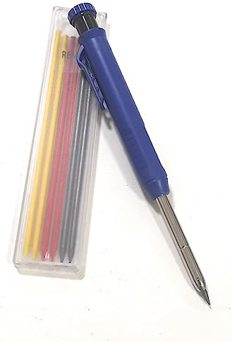 JEYEFFE Zimmermanns-Bleistift mit 7 Nachfüllungen und integriertem Anspitzer – Präzisionswerkzeug zum Markieren tiefer Löcher auf Holz und harten Oberflächen – ideal für Tischler und Maurer (blau)