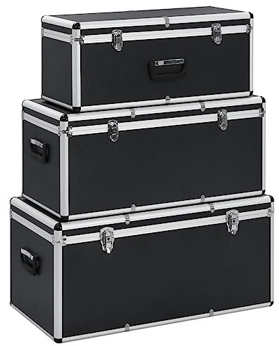Aufbewahrungskoffer, 3 Stück, schwarz, Aluminium, Artikelfarbe: Schwarz