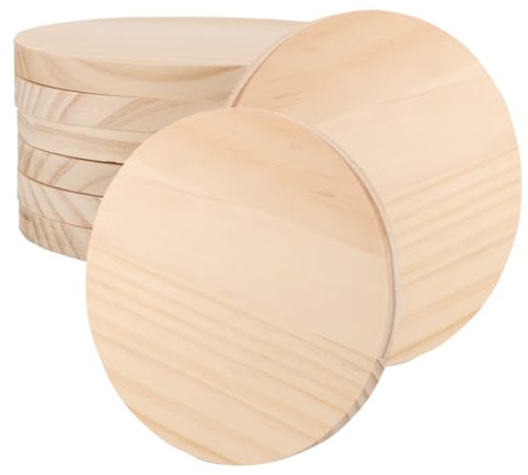 LOLYSIC 8 dischi di legno rotondi da 15 cm, legno di pino lucido incompiuto, spessore 1,2 cm, dischi di legno rotondi per pittura, materiali per il fai da te