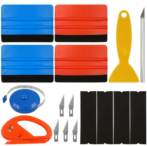 DLAND 17-Piece Premium Window Film Tool Kit - Professional Grade Scrapers, Cutters, Measuring Tape for Auto Tint, Vinyl Wrapping, Glass Film Installation (Includes Blades & Flannel)