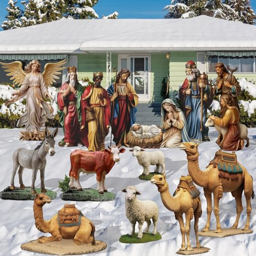 Kigley Weihnachtskrippen-Set für den Außenbereich, groß, 122 cm, Heilige Familie, Outdoor-Dekorationen, Krippe, Rasenschilder, Krippe, Urlaub, Hof, Display für Weihnachten, Outdoor, Heimdekoration,