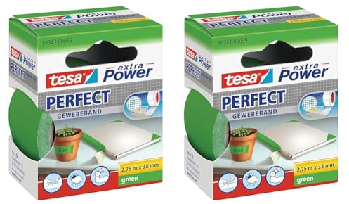 tesa extra Power Perfect Gewebeband - Gewebeverstärktes Ductape zum Basteln, Reparieren, Befestigen, Verstärken und Beschriften - Grün - 2,75 m x 38 mm (Packung mit 2)