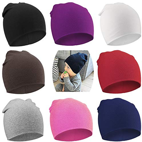 DRESHOW 8 Stücke Unisex Mütze Hut Junge Mütze Frühling Mützchen Kleinkind Wendemütze Jersey Slouch Beanie Bekleidung Unisex Infant Hut Kindergarten Mütze