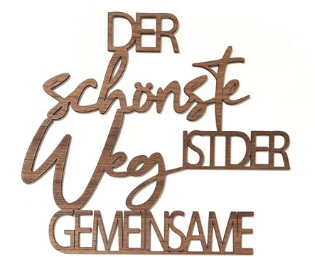 Holzgrusskarten.at Holzschriftzug - Der schönste Weg ist der gemeinsame – Hochzeitsgeschenk, Deko Wohnzimmer, Deko Schlafzimmer, Geschenke für Frauen - aus Nussholz - 35 x 32 cm