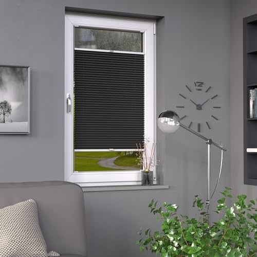 Deco-room Plissé på mått svart, fönster, veckad rullgardin, veckad rullgardin, insynsskydd, ljusgenomsläpplig rullgardin för fönster och dörr, B: 41–50 cm, H: 101–150 cm