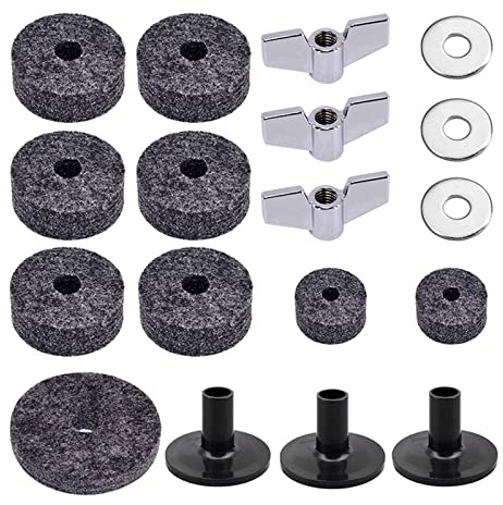 18 Teile/Set Praktisches Schlagzeug-Set Beckenfilz+Hülsen+Flügelmuttern+Unterlegscheiben Set für Drum Beckenständer Zubehör Beckenständer schwarz für Drumset Beckenfilze und Hülsen Unterlegscheibe