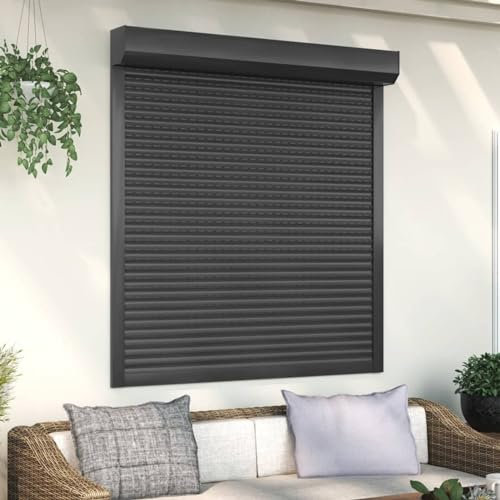 Homgoday Rollladen Aluminium Rollladenpanzer Behang Rolladen Rolladenbehang Vorbaurollladen Vorbaurolladen Rolllade für Fenster 130x140 cm Anthrazit