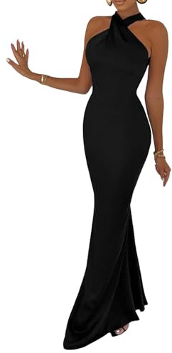 URFEDA Femme Robe de Cocktail Longue Moulante Chic et élégante, Robe de Soirée Sans Dos Sexy en Satin Taille Haute pour femmes, Fête et été festive, Soirée de Mariage