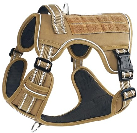 HEELE Arnes Perro Militar Reflectante Uso Profesional Sin Tirones Arnes Tipo Chaleco para Perro Grande, Marrón, S