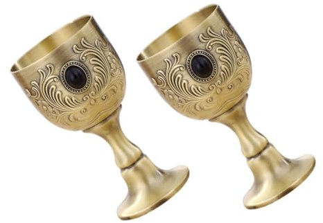 Mikinona 2 Pezzi Tazze Vintage Incisione Coppa Da Vino in Metallo Di Design Retrò Adatte Per Bicchieri Da Whisky e Feste