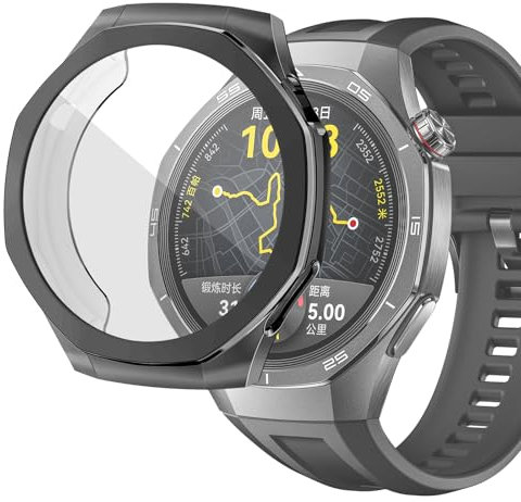 sciuU Protective Case compatible with Huawei Watch GT 5 Pro 46mm, All-around Flexible TPU Case with Built-in Screen Protector, Soft Frame & Shockproof Cover fit GT5 Pro Smartwatch - Black