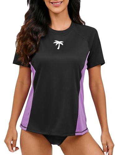 Halcurt UV Shirt Damen mit BH Kurzarm Badeshirt UPF 50+ Rash Guard M-XXL | Sonnenschutz Schwimmshirt, Atmungsaktiv, Schnell Trocknend, Nur Schwimmoberteil, Raglan Ärmel