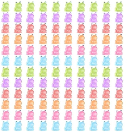 Glowing Elf Mini Frogs - Pacco da 120 pezzi di decorazioni luminose per rane per giardino e casa di bambole, in 6 colori vivaci, 1.7x1.5 cm