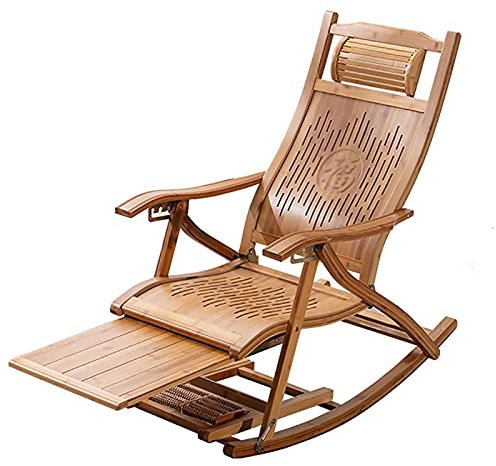 Bequemer Schaukelstuhl aus Bambus, ergonomische Chaiselongue für die Terrasse, klappbarer Schaukelstuhl aus Holz mit Fußmassagebrett, Sonnenliegen für den Außenbereich, Siesta-Stuh