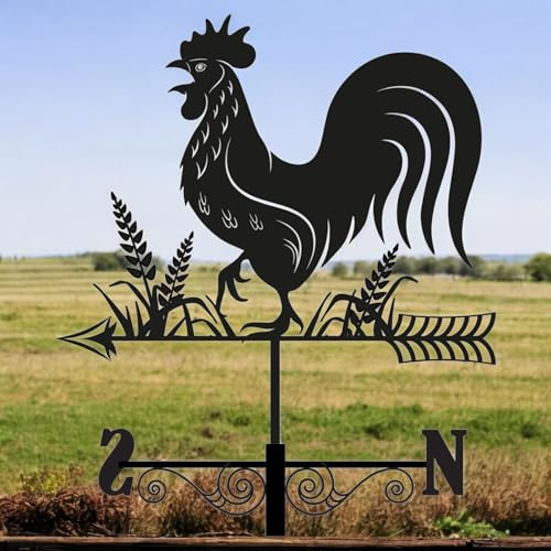 Epsom Door Handles Metal Cockerel Silhouette Weathervane 65 X 34 X 29 Cm Decorative Rooster Wind Vane for Garden Barn Roof Fence Weatherproof Metal Outdoor Ornament