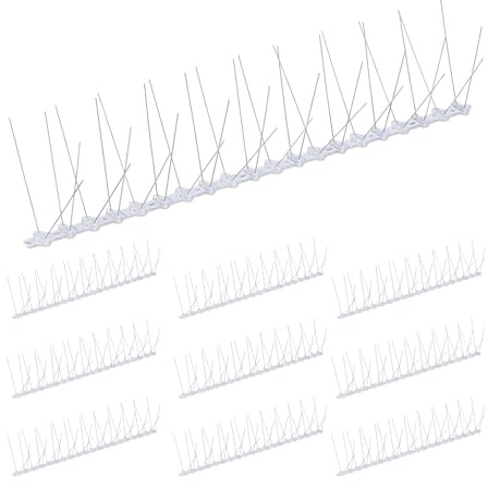 Relaxdays Pinchos Antipalomas, Set de 10, 10,5x50x14 cm, Ahuyentadores Palomas Balcón Techo, 4 Filas, Acero, Plateado