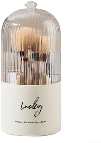 Seau de rangement pour pinceaux cosmétiques en plastique avec protection contre la poussière et fonction rotative (blanc)