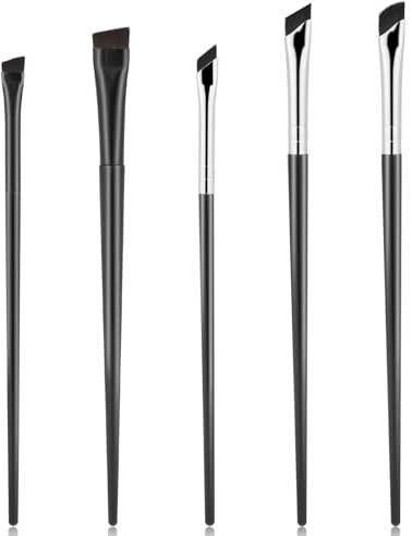 5 Pcs Eyeliner Brushes Set, Upgraded Ultra-Thin Sickle & Slanted Flat Angle, Fine Angled Eyeliner Eyebrow Concealer Brushes, Professional Beauty Cosmetic Tool for Precision Makeup Application (Black)